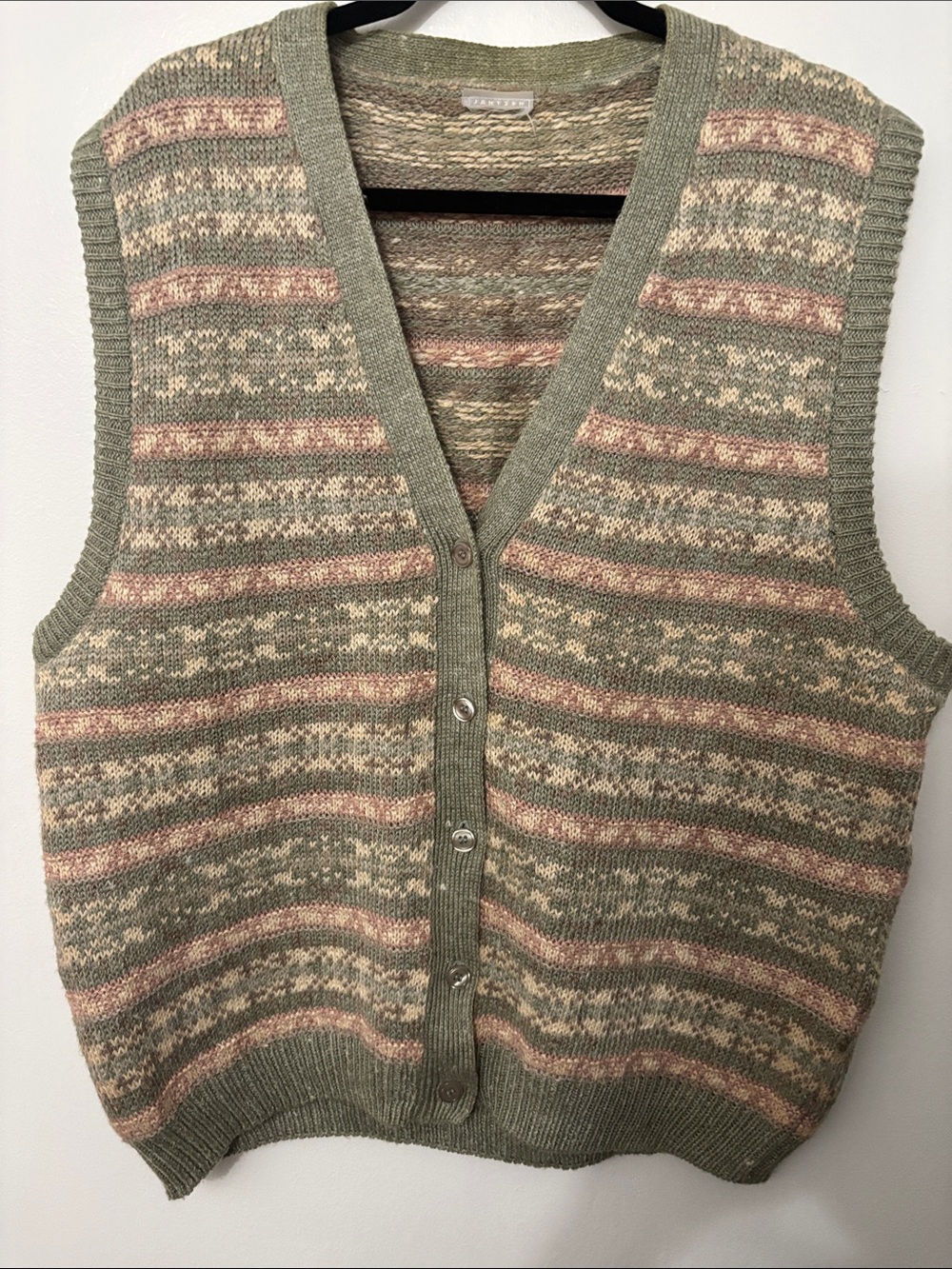 Jantzen Striped Knit Button-Front Sweater Vest